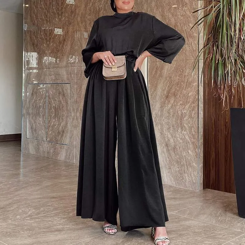 Satin Elastic High Waist Wide Leg Romper