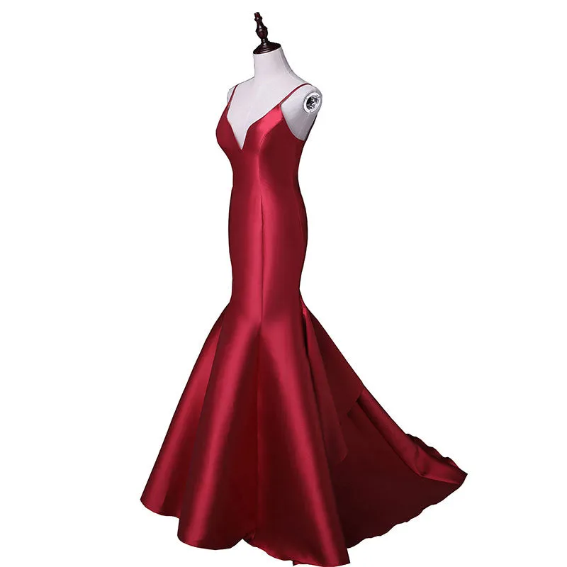 Satin mermaid Bridesmaid Dresses with  Corset back and sweep train