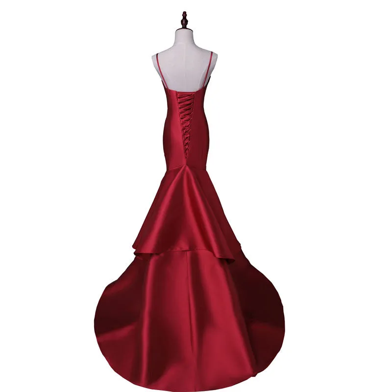 Satin mermaid Bridesmaid Dresses with  Corset back and sweep train
