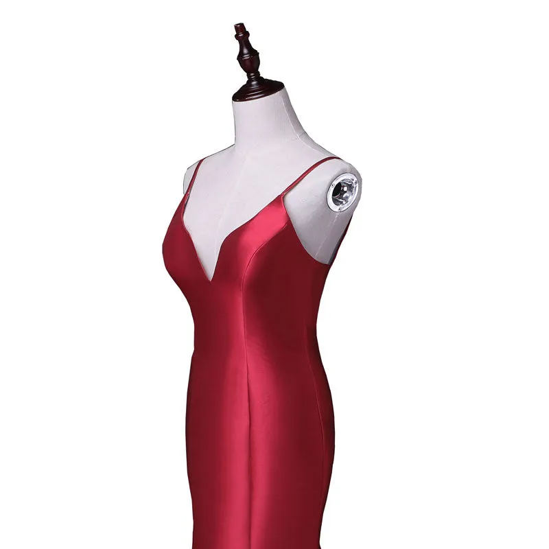 Satin mermaid Bridesmaid Dresses with  Corset back and sweep train