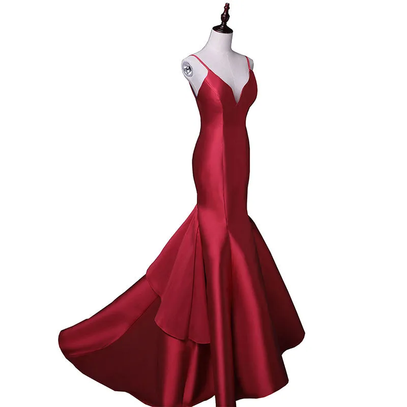 Satin mermaid Bridesmaid Dresses with  Corset back and sweep train
