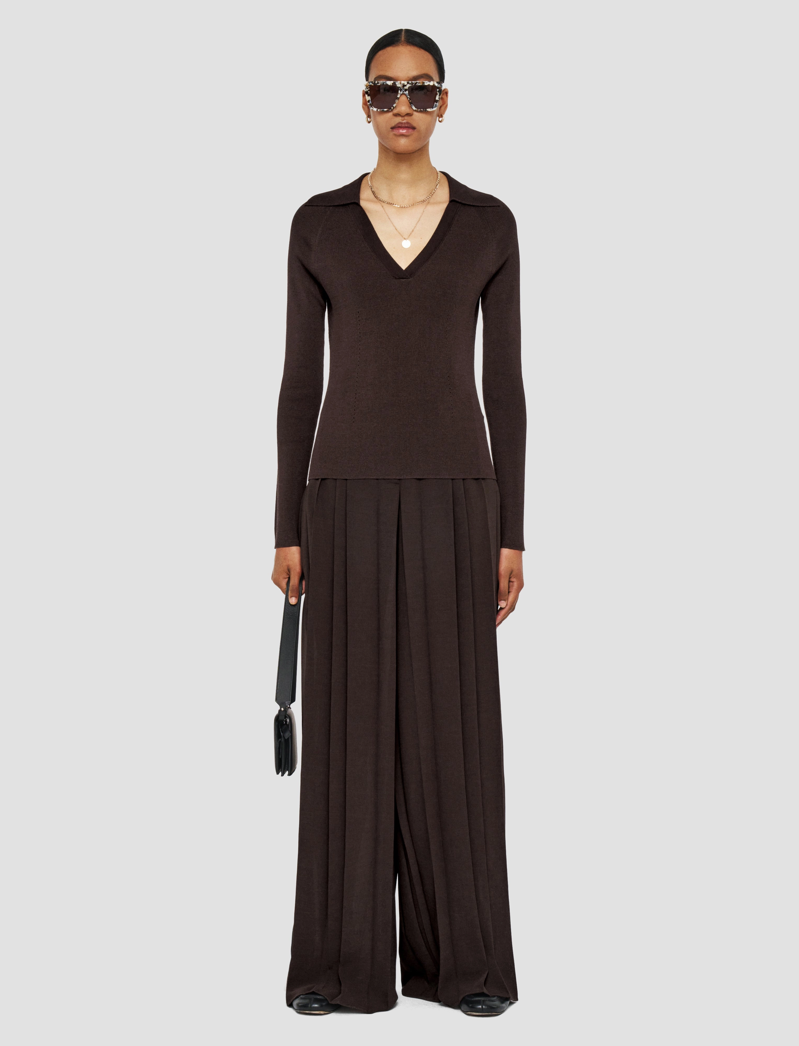 Satiny Rib Knit Polo Top