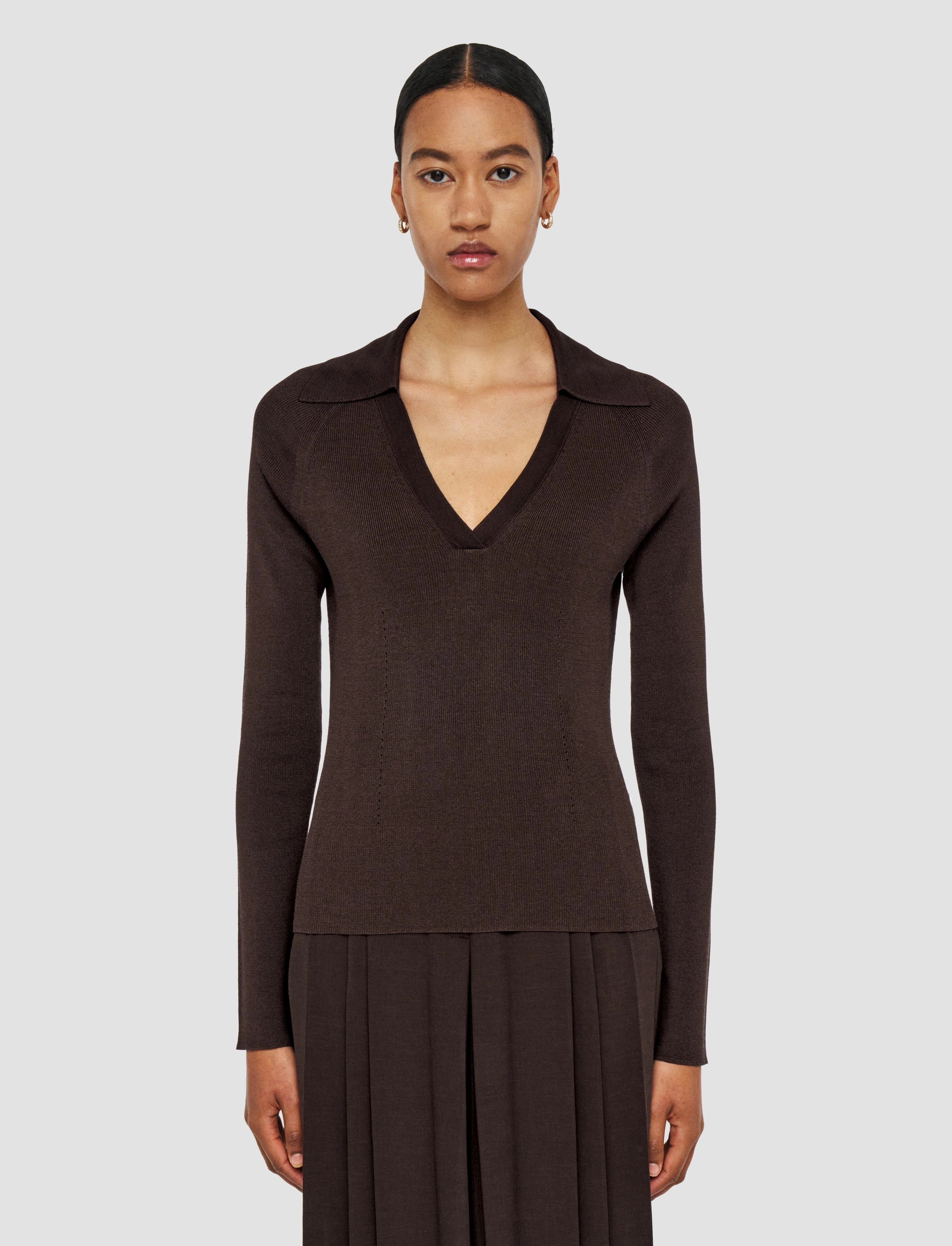 Satiny Rib Knit Polo Top