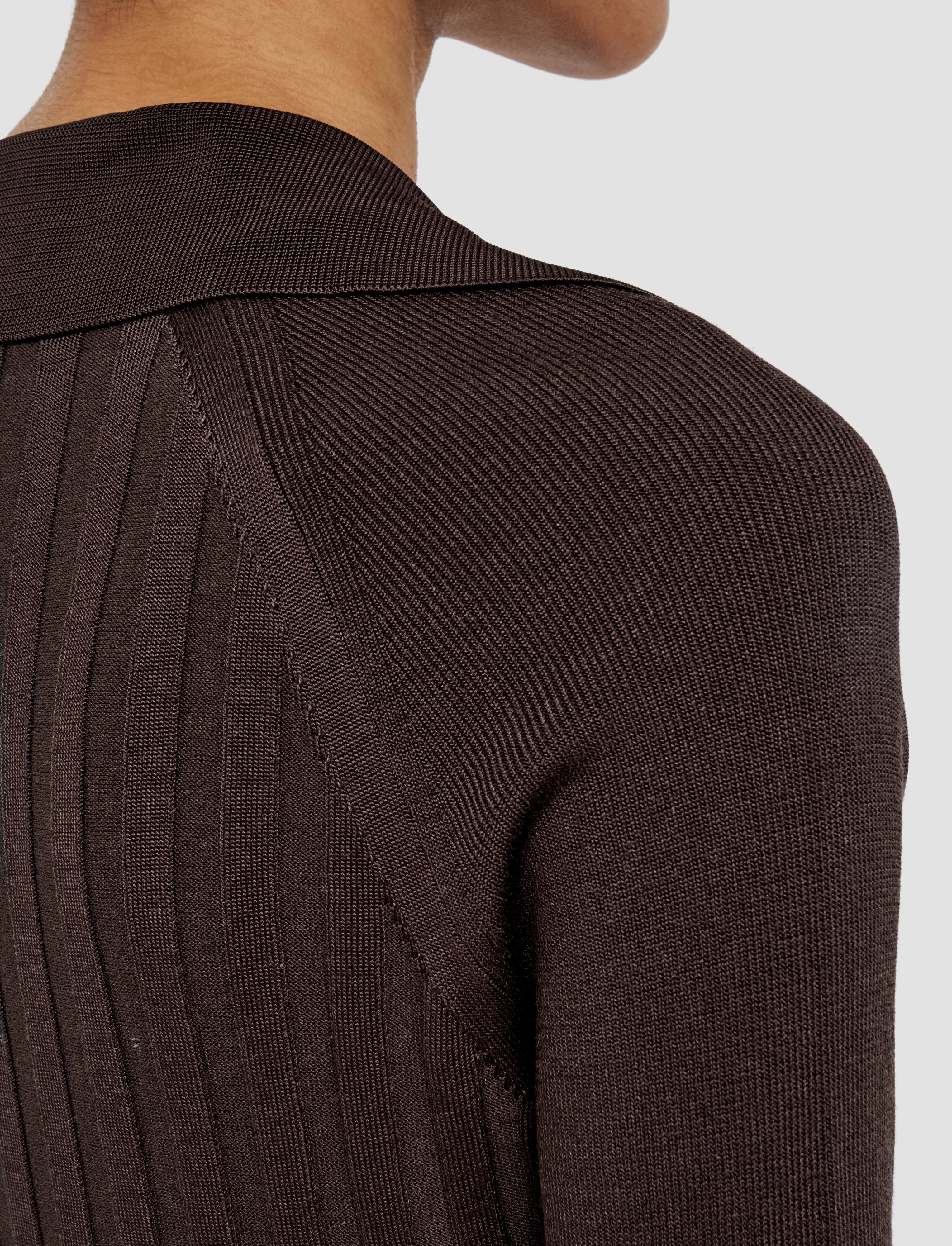 Satiny Rib Knit Polo Top