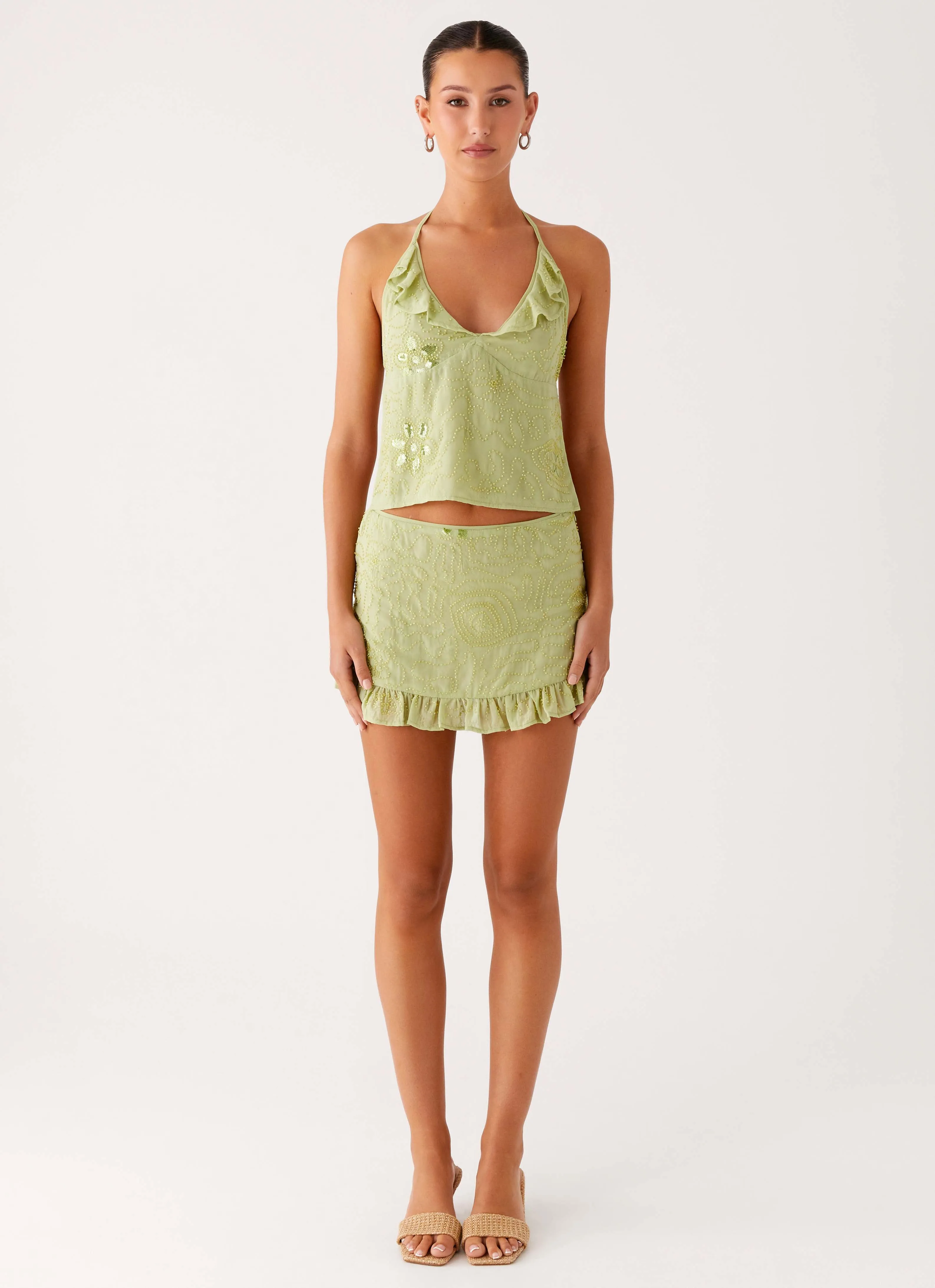 Savoir Beaded Mini Skirt - Mint