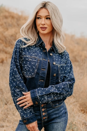 Say Less Do More Patterned Denim Jacket (Dark) Say Less Do More Patterned Denim Jacket (Dark)