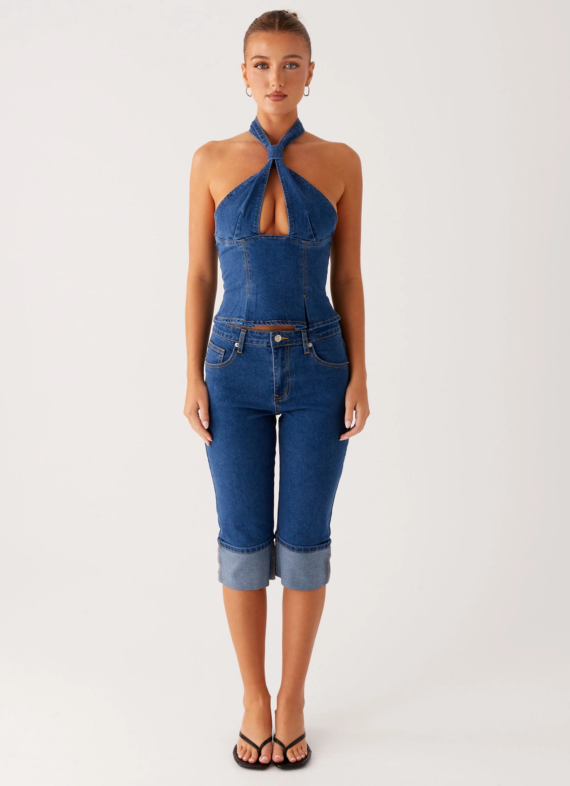 Saylor Halter Denim Top - Indigo