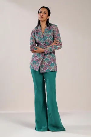 SCALLOPED PRINTED GREEN CO-ORD SET