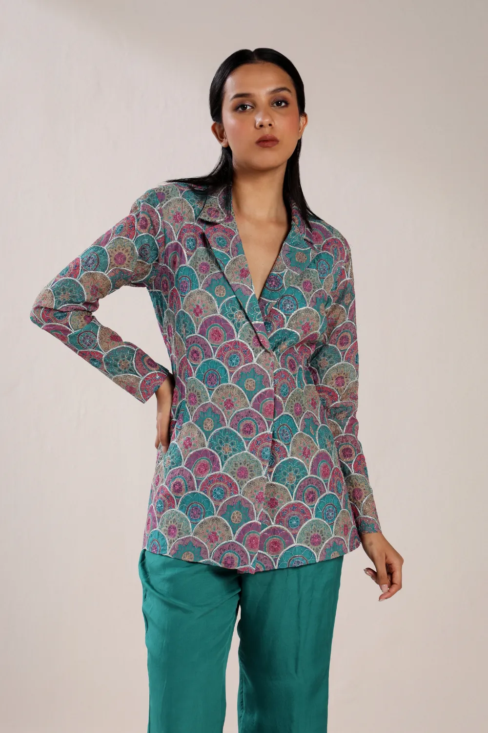 SCALLOPED PRINTED GREEN CO-ORD SET