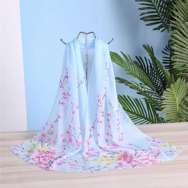 Scarf Women Spring Summer Silk Scarves Thin Flower Shawls And Wraps  Foulard Print Hijab Stoles Wholesale