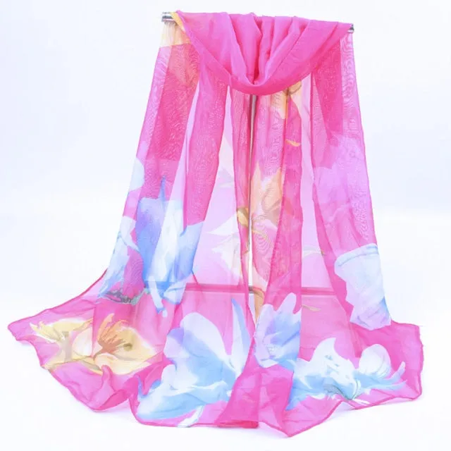 Scarf Women Spring Summer Silk Scarves Thin Flower Shawls And Wraps  Foulard Print Hijab Stoles Wholesale