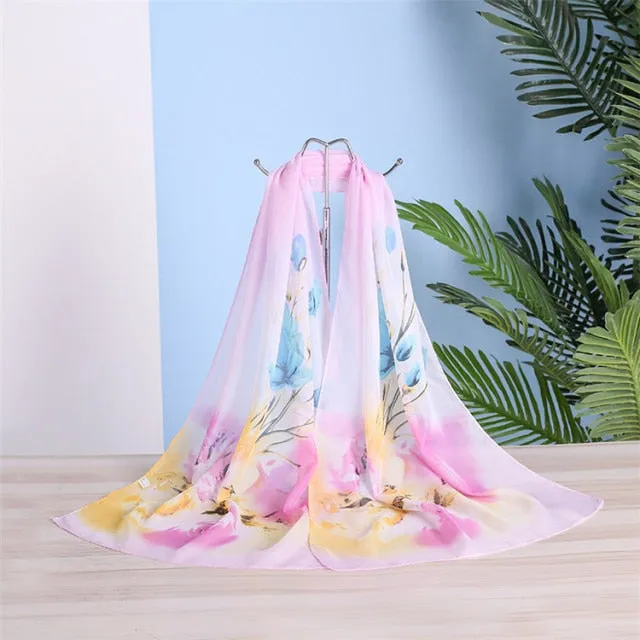 Scarf Women Spring Summer Silk Scarves Thin Flower Shawls And Wraps  Foulard Print Hijab Stoles Wholesale