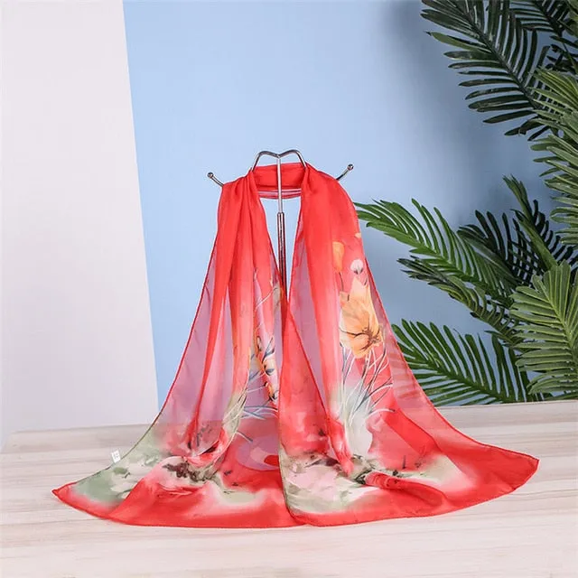 Scarf Women Spring Summer Silk Scarves Thin Flower Shawls And Wraps  Foulard Print Hijab Stoles Wholesale