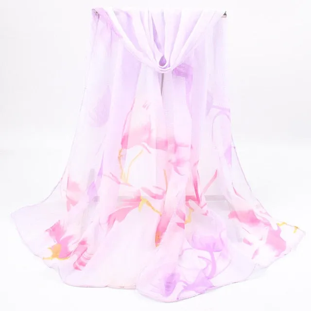 Scarf Women Spring Summer Silk Scarves Thin Flower Shawls And Wraps  Foulard Print Hijab Stoles Wholesale