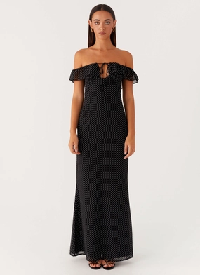 Scarlet Cherry Maxi Dress - Black Polka Dot Scarlet Cherry Maxi Dress - Black Polka Dot