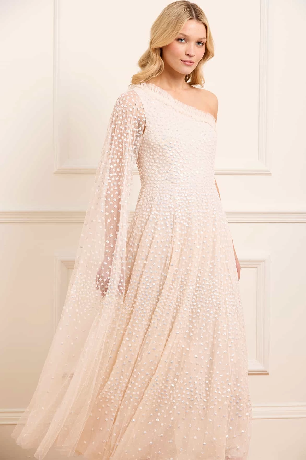 Scatter Dot One-Shoulder Ankle Gown