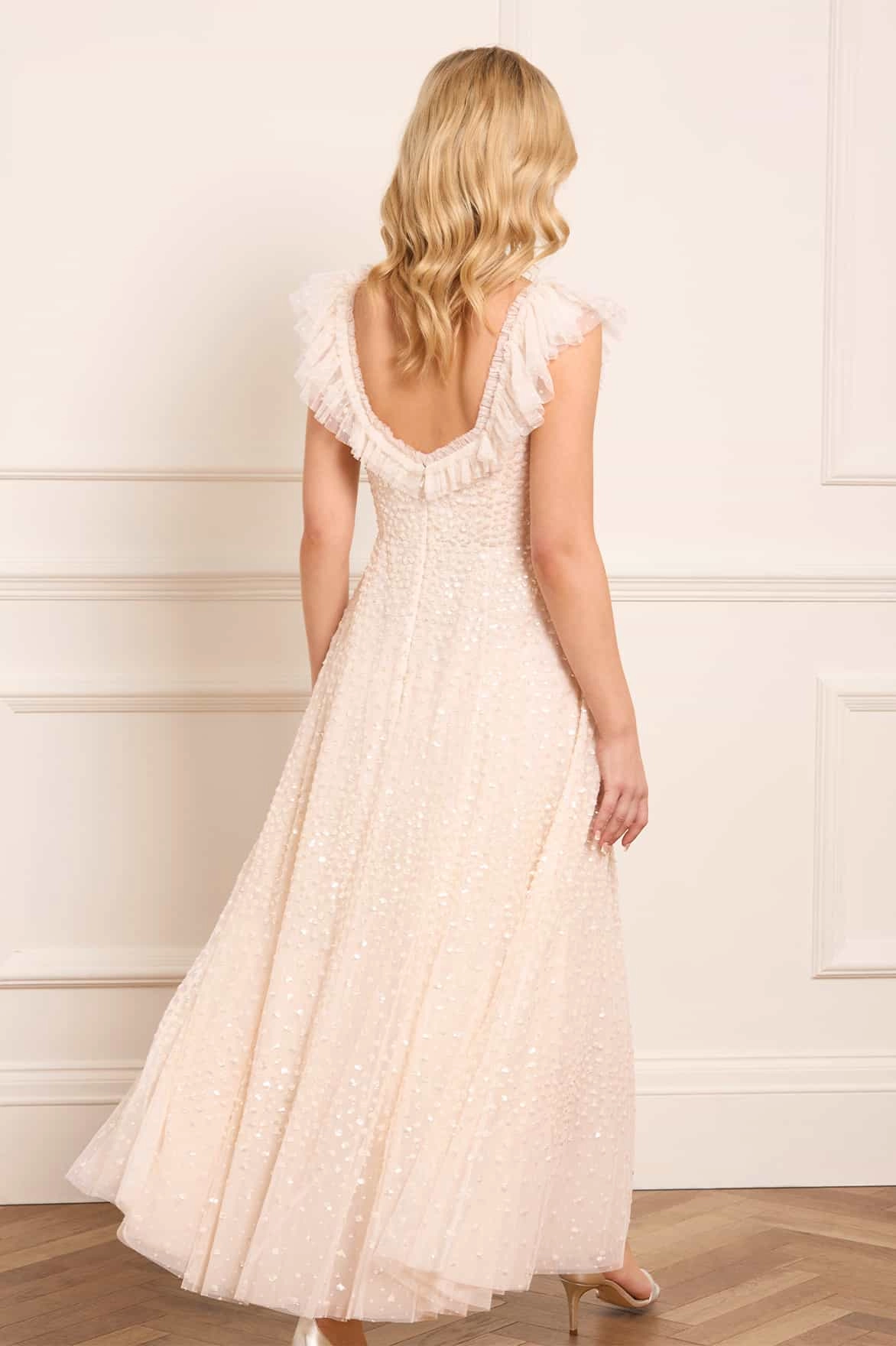 Scatter Dot Ruffle Ankle Gown