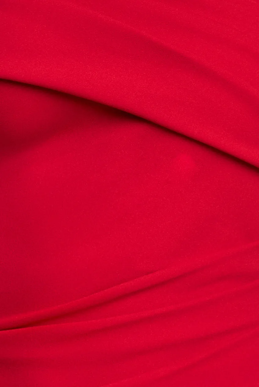 Scuba Crepe Pleated Drop Shoulder Midi Dress - Red by Goddiva
