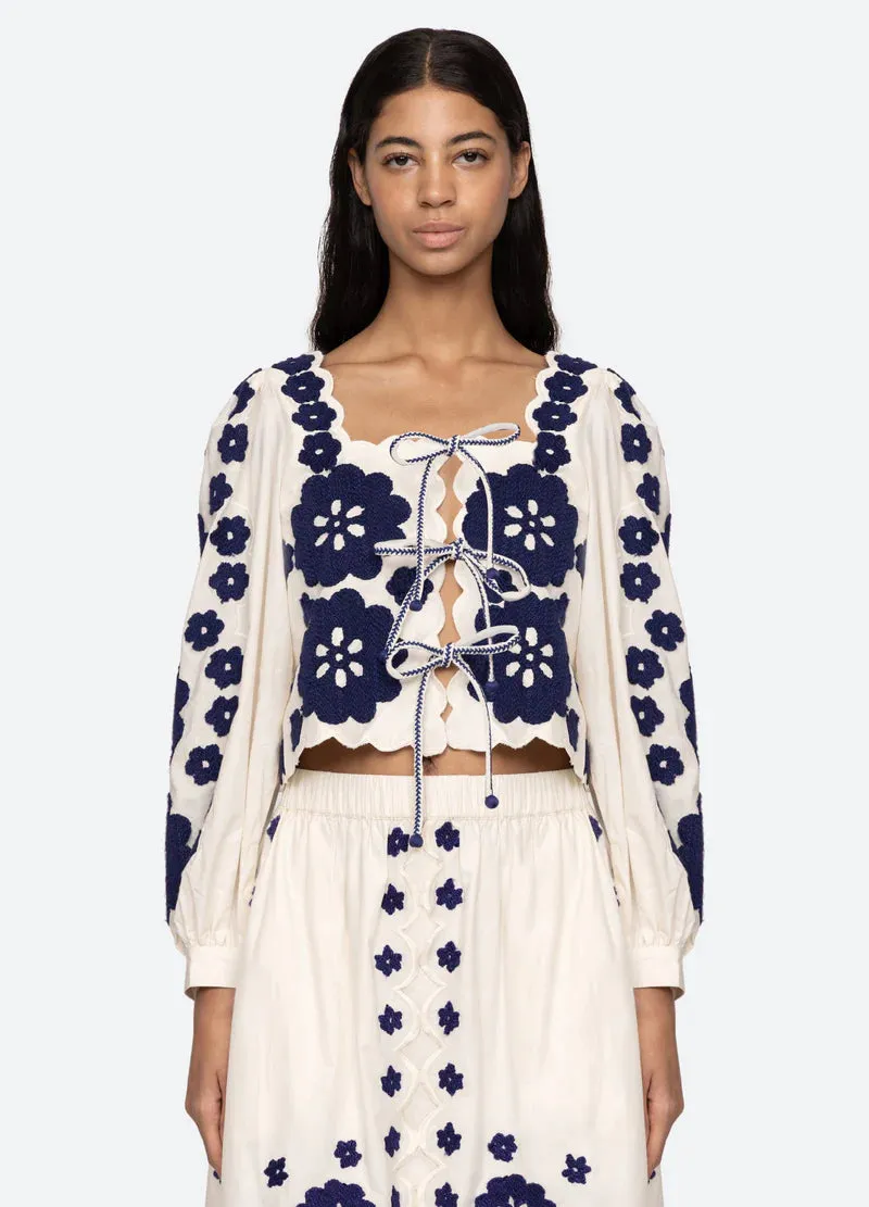 SEA NY Catrine Applique Long Sleeve Top