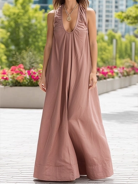 Seaside Vacation Sleeveless U-Neck Maxi Dress ??Flowy Resort Style Seaside Vacation Sleeveless U-Neck Maxi Dress ??Flowy Resort Style