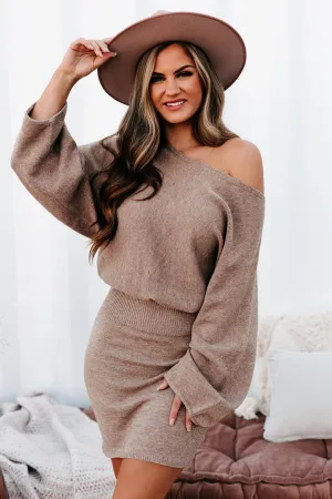 Sending Smiles Long Sleeve Sweater Dress (Mocha)