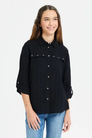 Senior Girls Black Jacquard With Gold Buttons Blouse