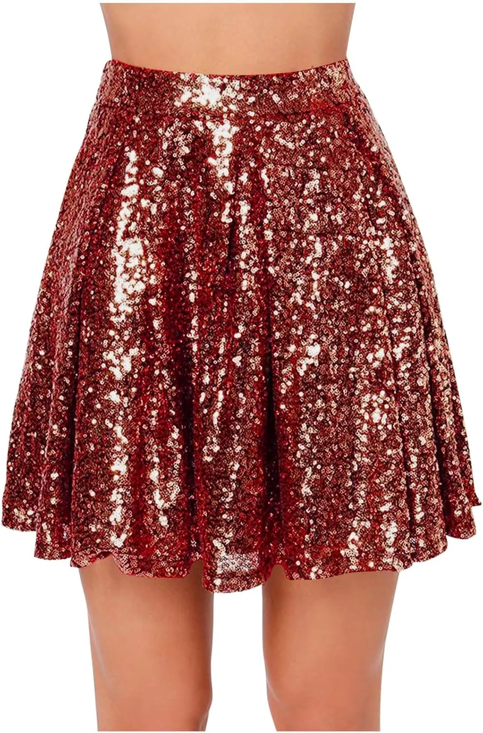Sequin Skirt for Women Elastic Waist Sparkly A-Line Sparlky Skirts with Lining Casual Fashion Holiday Dance Skirt