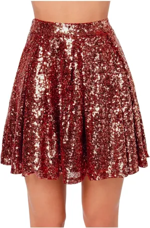 Sequin Skirt for Women Elastic Waist Sparkly A-Line Sparlky Skirts with Lining Casual Fashion Holiday Dance Skirt