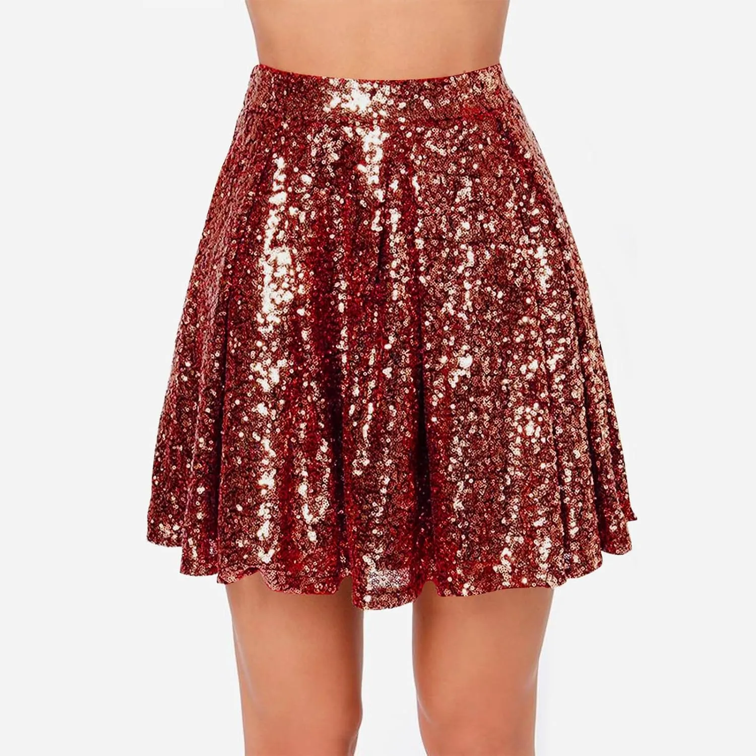 Sequin Skirt for Women Elastic Waist Sparkly A-Line Sparlky Skirts with Lining Casual Fashion Holiday Dance Skirt