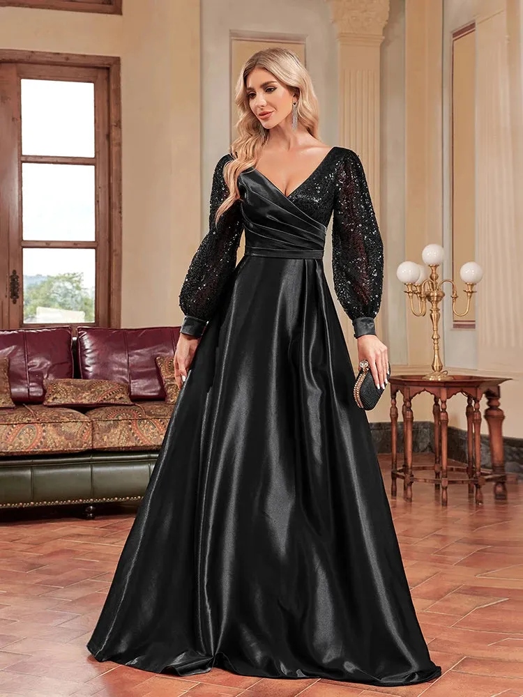 Sequin V-Neck Evening Cocktail Dress