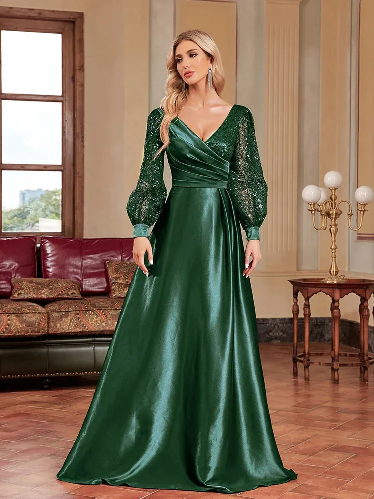 Sequin V-Neck Evening Cocktail Dress
