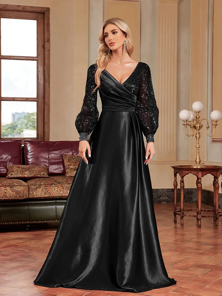 Sequin V-Neck Evening Cocktail Dress