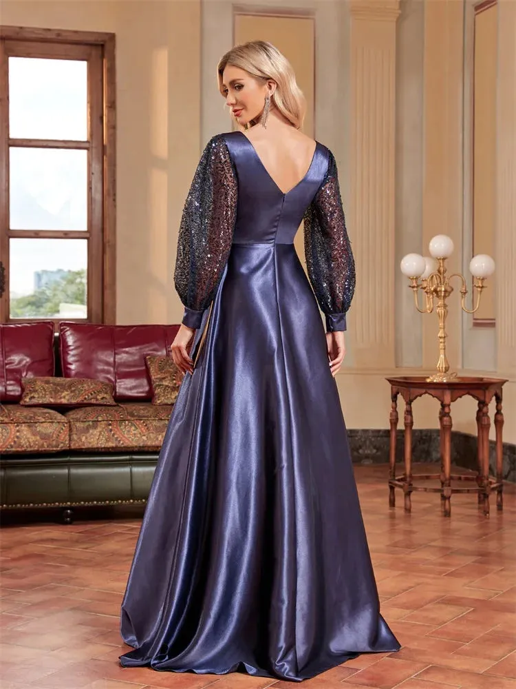 Sequin V-Neck Evening Cocktail Dress