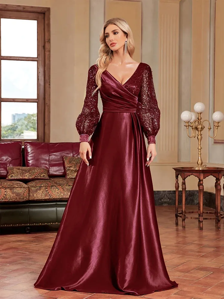 Sequin V-Neck Evening Cocktail Dress