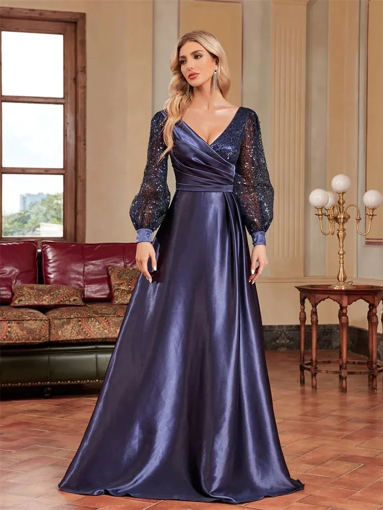 Sequin V-Neck Evening Cocktail Dress