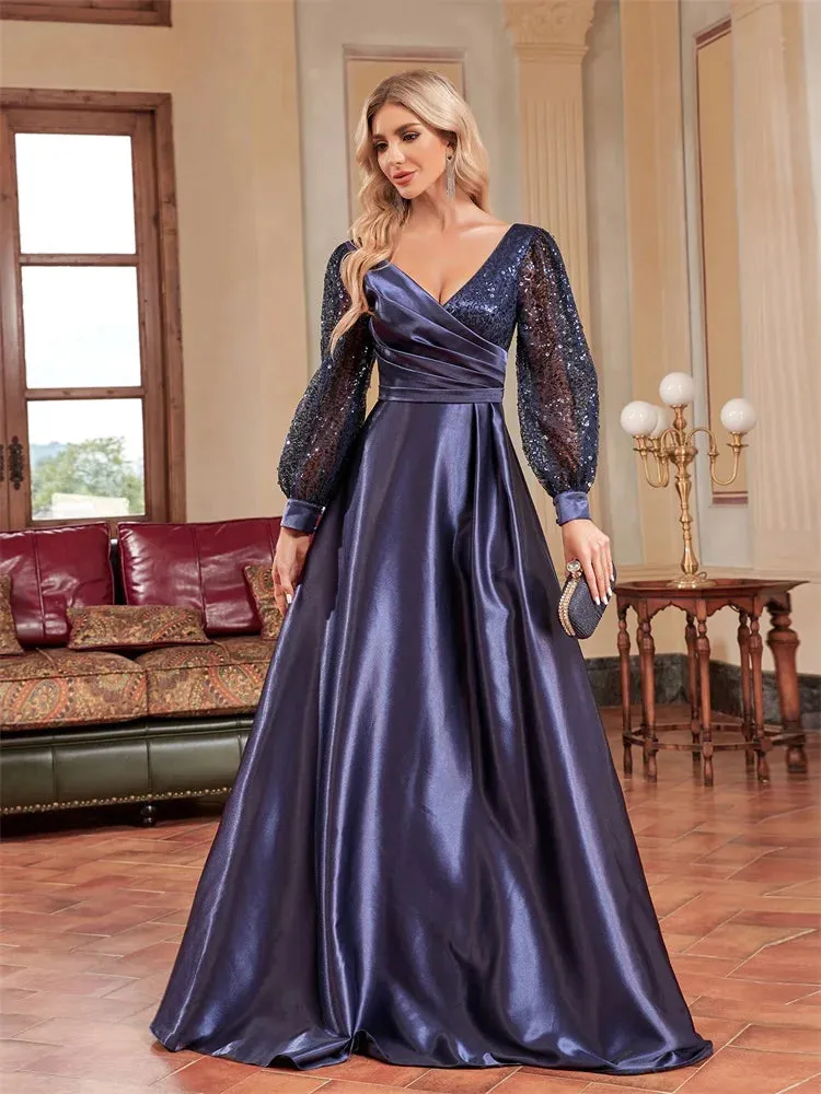 Sequin V-Neck Evening Cocktail Dress