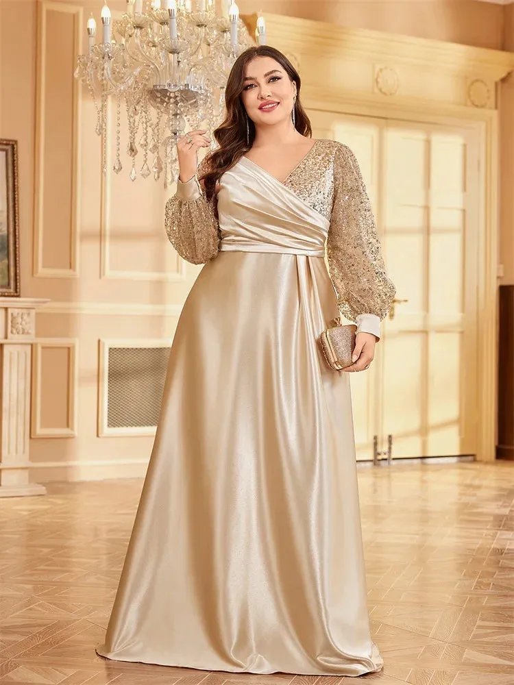 Sequin V-Neck Evening Cocktail Dress