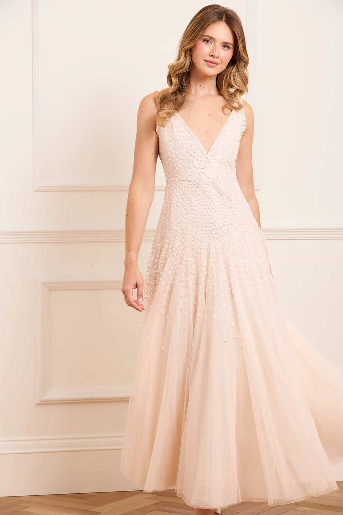 Sequin Cascade Cami Plunge Gown