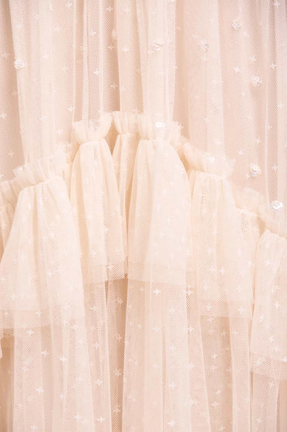 Sequin Glimmer Rouched Off-Shoulder Gown