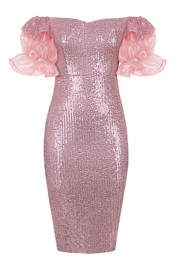 Sequined Pretty Off Shoulder Midi Dress