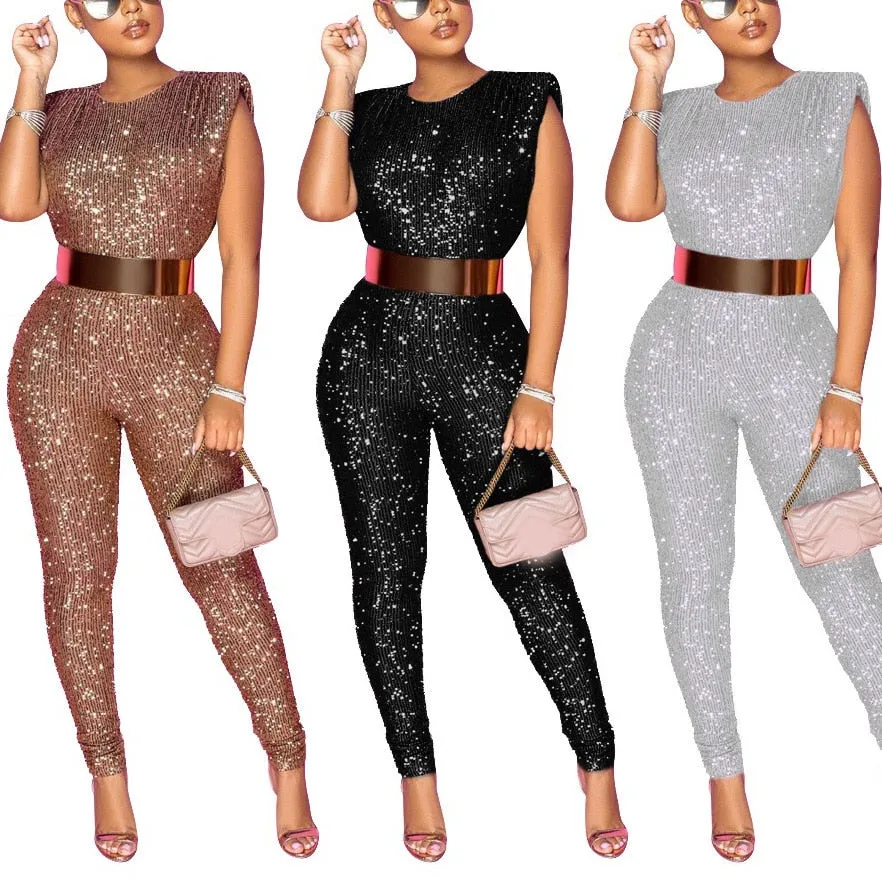 Sequined Sleeveless High Waist Evening Romper