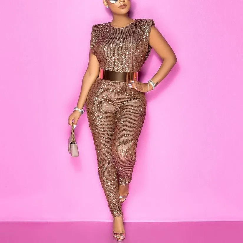 Sequined Sleeveless High Waist Evening Romper