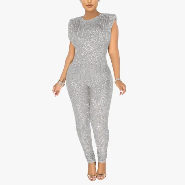 Sequined Sleeveless High Waist Evening Romper