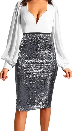 Sequins Skirts for Women Women's Solid Color 2025 Fashion High Waist Slim Hip Casual Half Body Skirt for Party