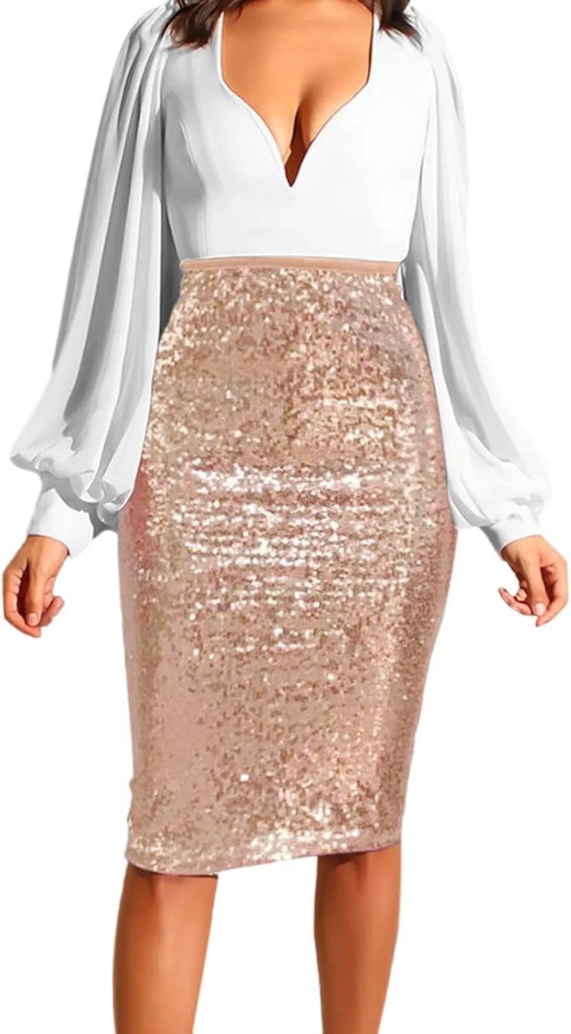 Sequins Skirts for Women Women's Solid Color 2025 Fashion High Waist Slim Hip Casual Half Body Skirt for Party