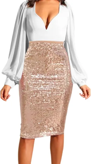 Sequins Skirts for Women Women's Solid Color 2025 Fashion High Waist Slim Hip Casual Half Body Skirt for Party
