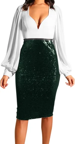 Sequins Skirts for Women Women's Solid Color 2025 Fashion High Waist Slim Hip Casual Half Body Skirt for Party