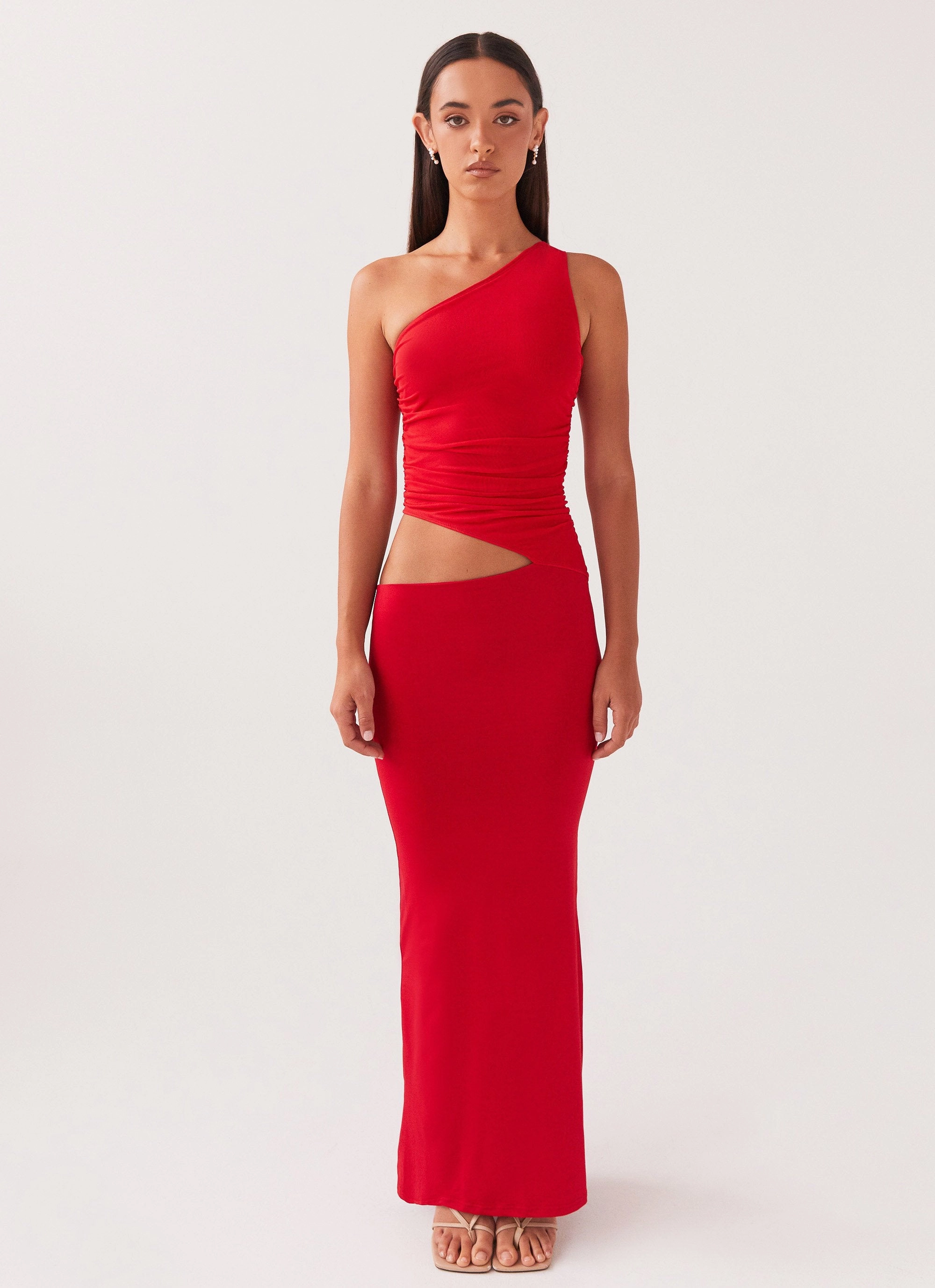 Seranella One Shoulder Maxi Dress - Cherry Red