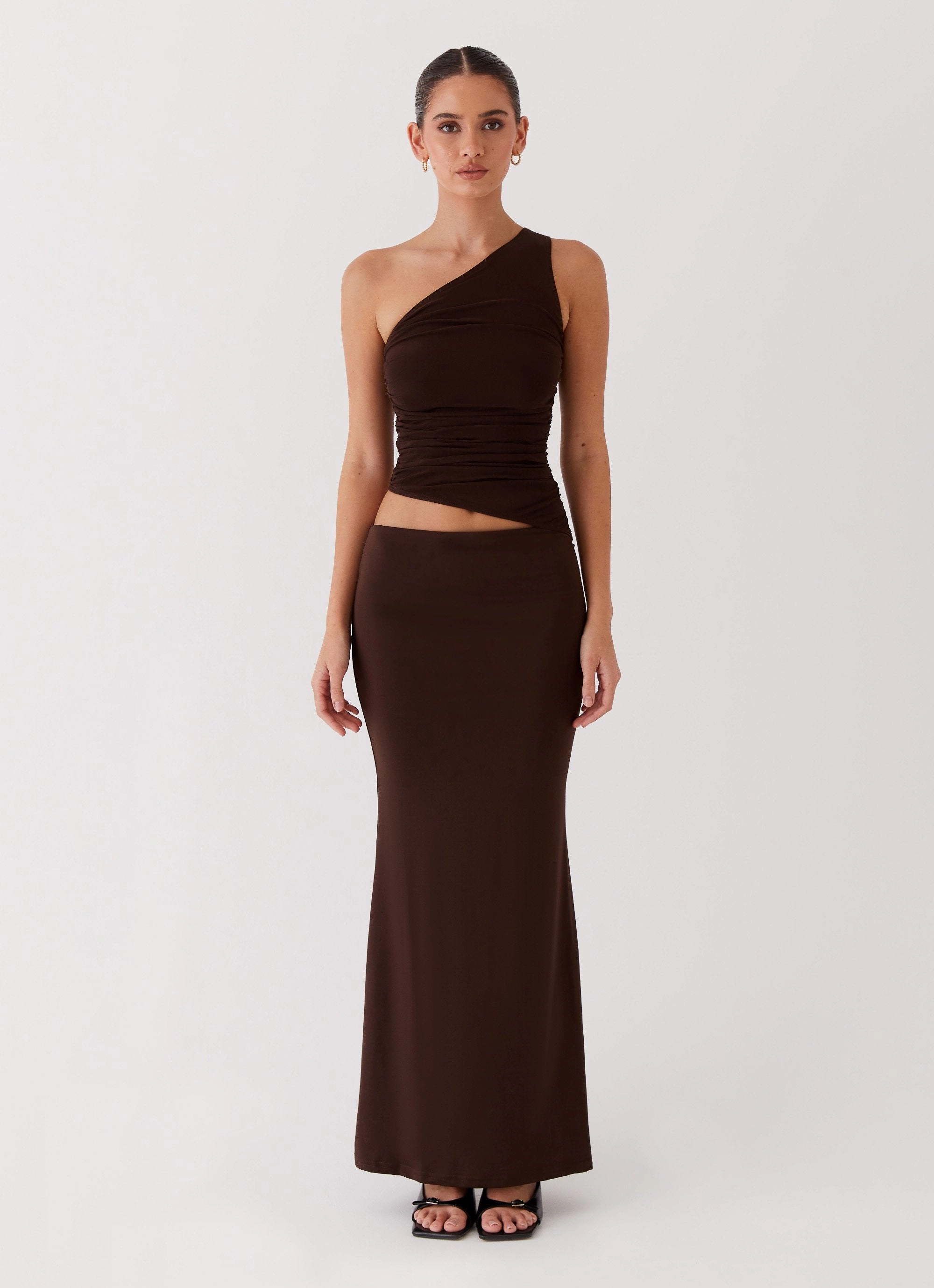 Seranella One Shoulder Maxi Dress - Chocolate