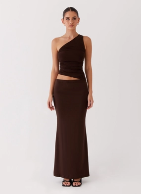 Seranella One Shoulder Maxi Dress - Chocolate Seranella One Shoulder Maxi Dress - Chocolate